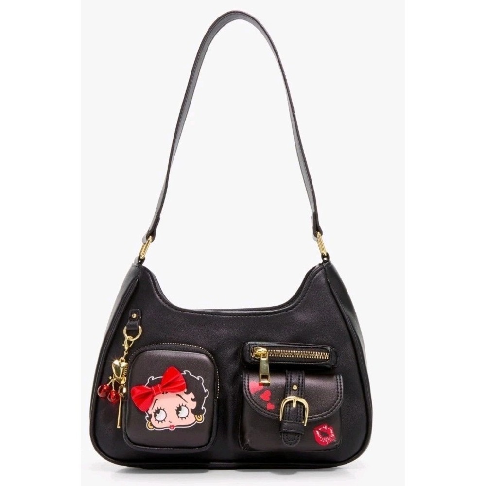 NEW Betty Boop 3D Bow Hearts Shoulder Bag With Bag Charm And Nylon WALLET!